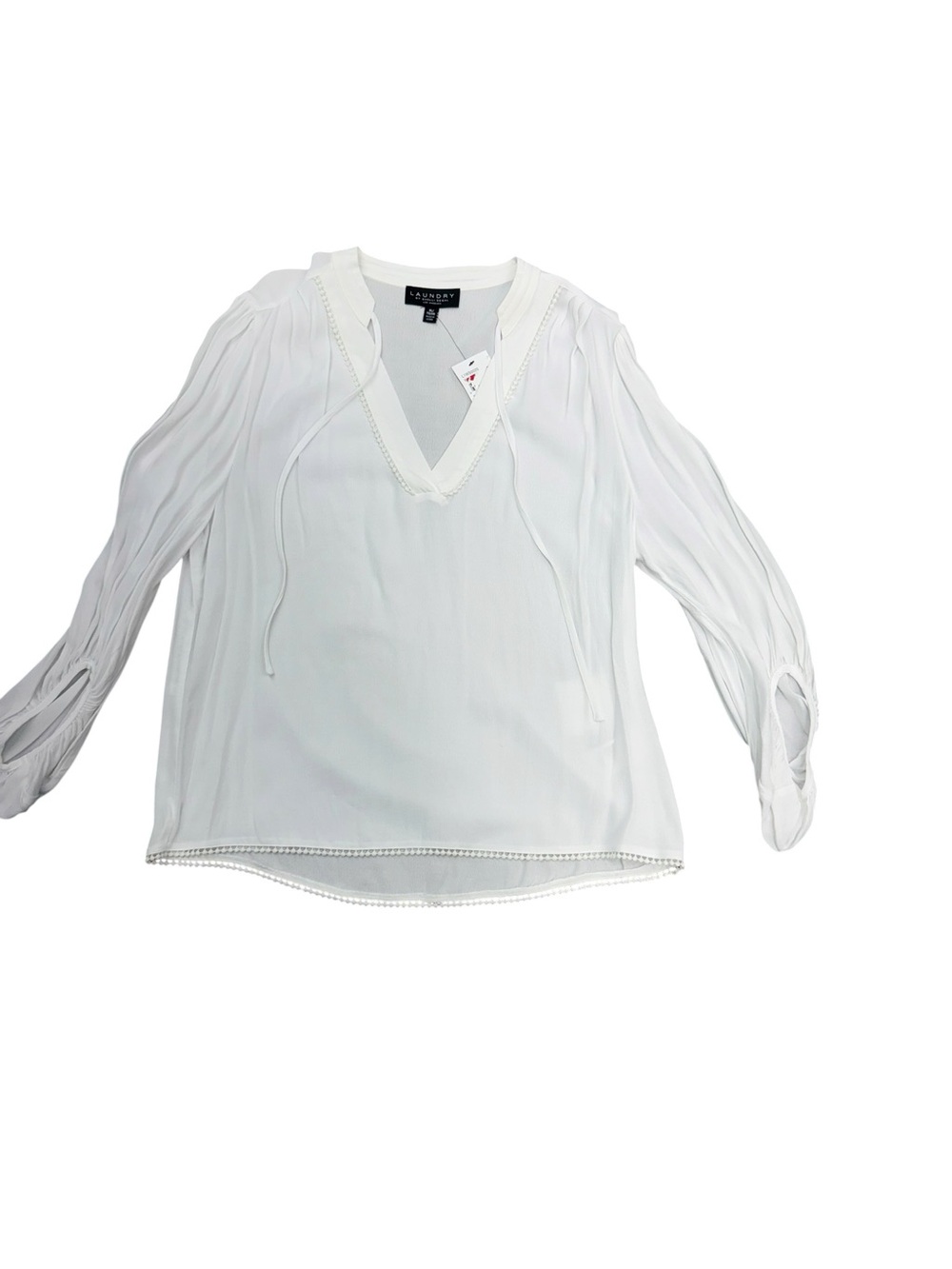 Laundry By Shelli Segal White V-Neck Boho Tie Blouse